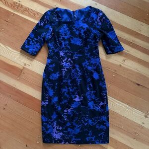 Elie Tahari Purple Floral‎ Short Sleeve Sheath Dress 8